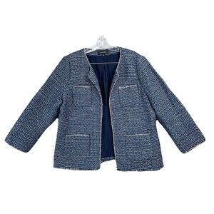 Talbots Navy Tweed Lady Jacket Blue Office Siren Preppy Spring Casual Pockets